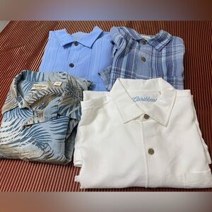 Bundle of 4 Caribbean Men's Button-Up Shirts - Blue, White size XL